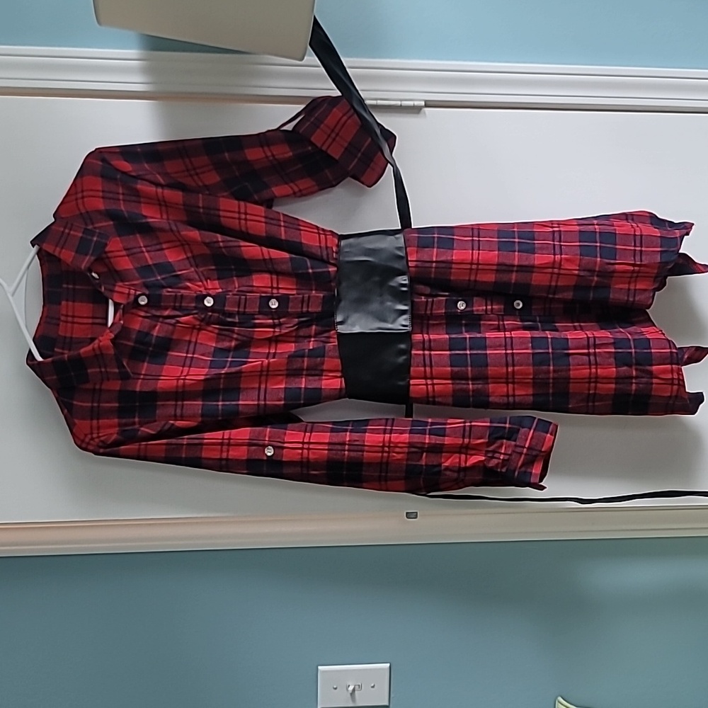 Retro Stage Plaid Long Sleeve Dress with Belt